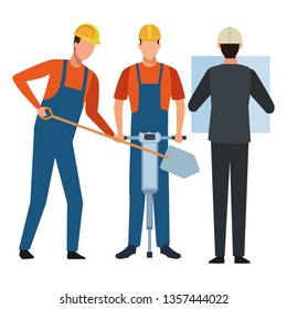 Construction workers workers tools
