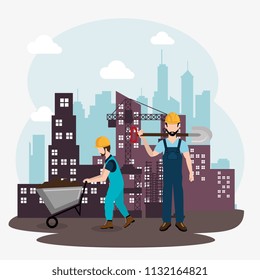construction workers with under construction icons