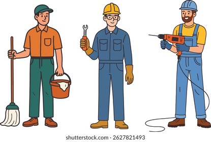 Construction Workers Vector Illustration on White Background.
