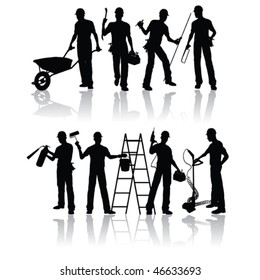 Construction workers vector silhouettes