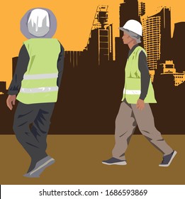 Construction Workers Walking Around  Vector Art