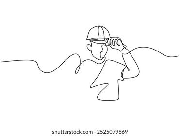 construction workers wear helmets and vests continuous one line drawing. construction concept. Vector illustration minimalist background.