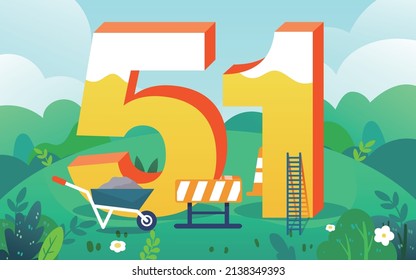 Construction workers work hard at the construction site with plants in the background, tribute to May 1st Labor Day, vector illustration