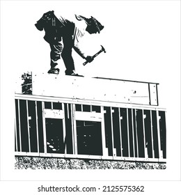 Construction workers work on construction sites silhouette stock illustration