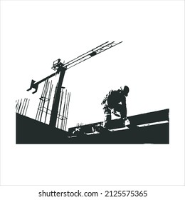 Construction workers work on construction sites silhouette stock illustration