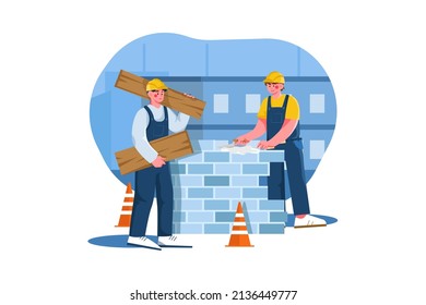 Construction workers working on project Illustration concept. Flat illustration isolated on white background.