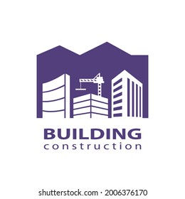 Construction working industry concept. Building construction logo in violet for your web site design, app, UI.  EPS10.