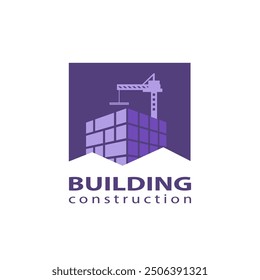 Concepto de la industria de trabajo de construcción. Logotipo de construcción de edificios en violeta para su diseño de Sitio web, App, UI. Vector de acciones. Ilustración vectorial EPS10.