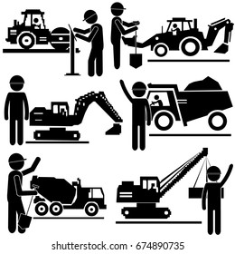 Construction Working Process. Stick Figure Pictogram Icon