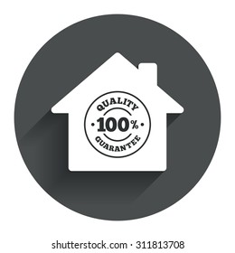 Construction works. 100% quality guarantee sign icon. Premium quality symbol. Circle flat button with shadow. Modern UI website navigation. Vector