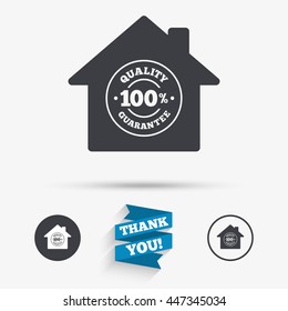 Construction works. 100% quality guarantee sign icon. Premium quality symbol. Flat icons. Buttons with icons. Thank you ribbon. Vector