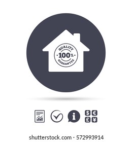 Construction works. 100% quality guarantee sign icon. Premium quality symbol. Report document, information and check tick icons. Currency exchange. Vector