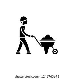 Construction works black icon, vector sign on isolated background. Construction works concept symbol, illustration 