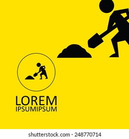 construction works icon, black on yellow background 