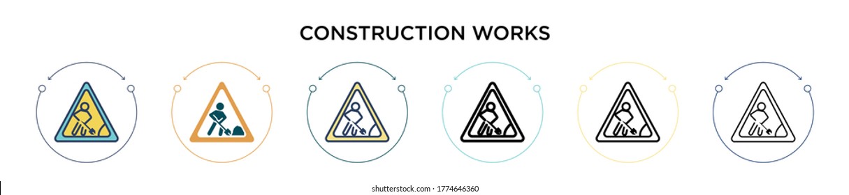 Icono de obra de construcción en el estilo relleno, delgado, contorno y trazo. Ilustración vectorial de dos obras de construcción en color y negro los diseños de iconos vectoriales pueden utilizarse para móviles, ui, web