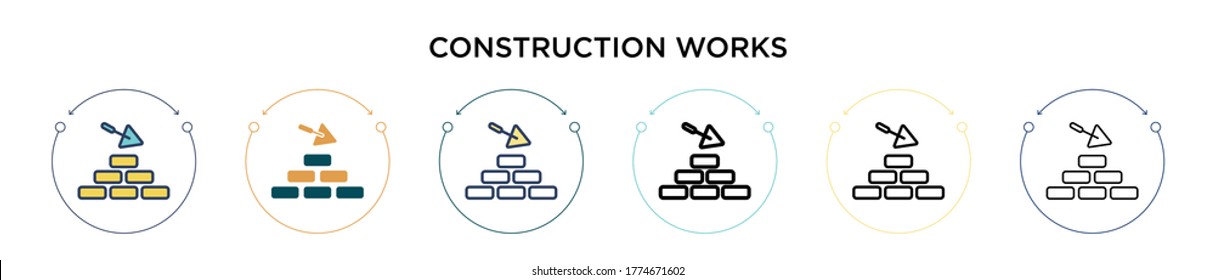 Construction works icon in filled, thin line, outline and stroke style. Vector illustration of two colored and black construction works vector icons designs can be used for mobile, ui, web