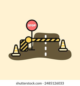 Construction works icon. Road warning sign vector. icon for error on a website page. Set of construction equipment and protection.Prohibitory construction fence icon. Danger barrier vector.
