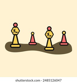 Icono de obras de construcción. Icono de Vector de advertencia de carretera. para el error en una página de Sitio web. Conjunto de equipos de construcción y protección. Icono de cerca de construcción prohibitiva. Vector de barrera de peligro.