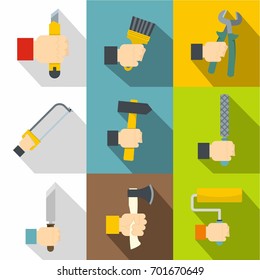 Construction works icons set. Flat set of 9 construction works vector icons for web with long shadow