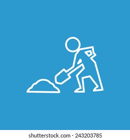 construction works outline icon, isolated, white on the blue background. Exclusive Symbols 