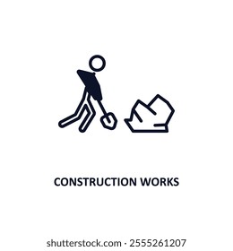 construction works outline icon.  Thin line icon from construction tools collection. Editable vector isolated on white background