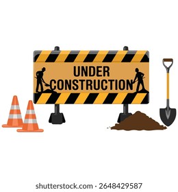 Construction zone traffic warning sign board isolated vector illustration on white background