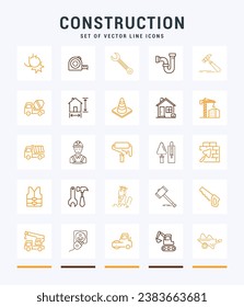 Iconos de línea Construcción-2. Señales de moda para sitios web, aplicaciones e interfaz de usuario. Juego de iconos de línea premium. Contorno a signos aislados.