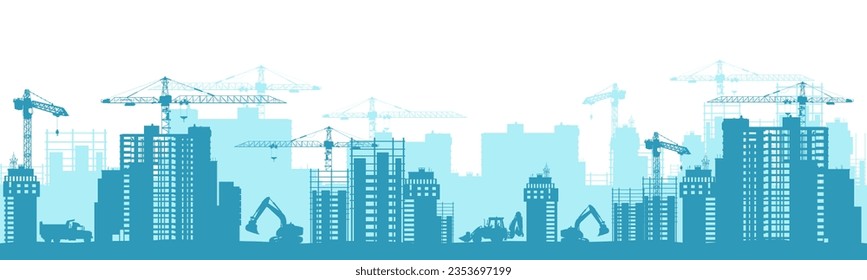 Constructionc city landscape site with a tower crane. Construction of residential buildings.