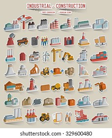 Construction,industry,cargo,shipping icons,sticker,three dimension,vector