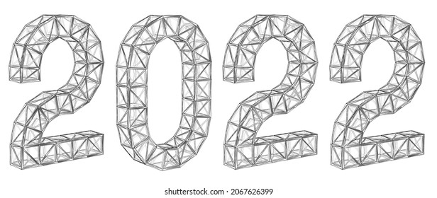 Constructions in the form of numbers 2022. Low-poly connection of interconnected lines and points.