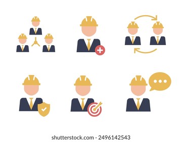 Iconos de construcciones sobre fondo blanco. Conjunto de pictogramas de estilo simple. Pictogramas de gente de la construcción.