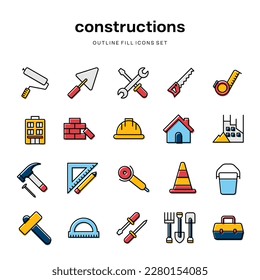 constructions outline fill icons collection set