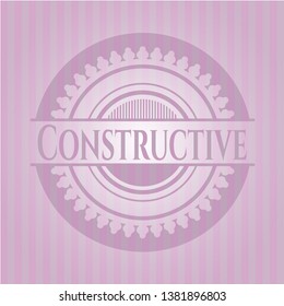 Constructive badge with pink background. Vector Illustration. Detailed.