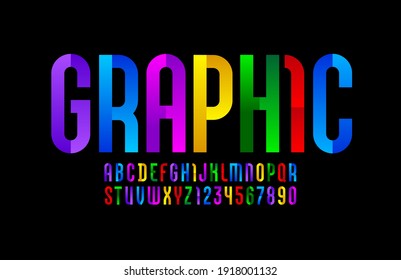 Constructive bright font, modern alphabet, trendy letters and numbers made of parts, vector illustration 10EPS