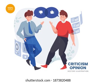 Constructive criticism vector Illustration idea concept for landing page template,Team discussion,symbolic like or dislike suggestion. Positive and negative client reaction, Flat Styles