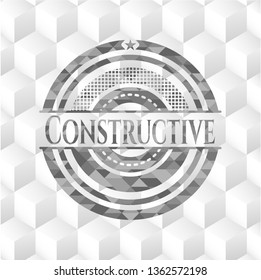 Constructive grey badge with geometric cube white background