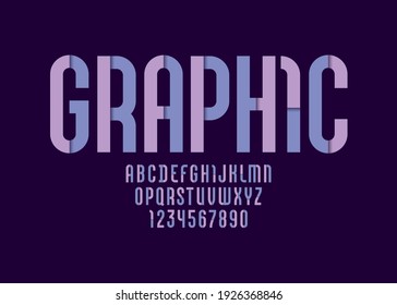 Constructive original font, modern alphabet, trendy letters and numbers made of parts pastel colors, vector illustration 10EPS