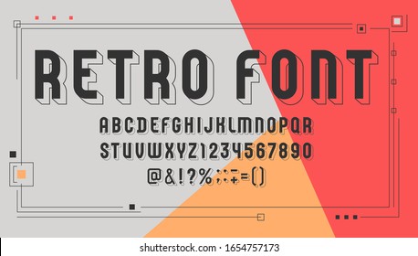 Konstruktive Retro-Schrift, altes Alphabet sans serif, moderne Kurzschrift und dunkle Zahlen, für Ihr Design, Vektorillustration-Illustration 10EPS