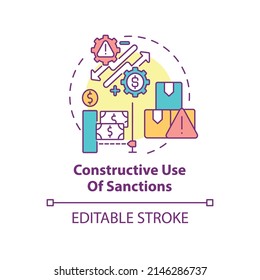Constructive use of sanctions concept icon. Way of armed hostilities prevention abstract idea thin line illustration. Isolated outline drawing. Editable stroke. Arial, Myriad Pro-Bold fonts used