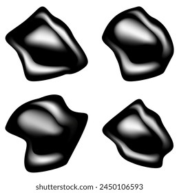 Constructivism movements 3D black Distorted Liquid Y2K element isolated white background. Set Swirl Twirl Bold Organic Geometric Shapes. Y2K Vector aesthetic. EPS 10