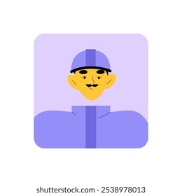 Constructor Avatar In Cap In Flat Vector Illustration Symbolizing Construction, Manual Labor, And Building Profession, Isolated On White Background