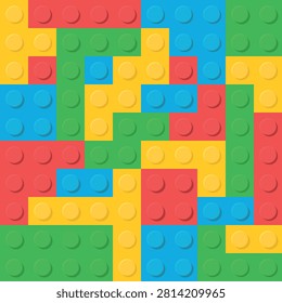 Constructor Background. Toy studded baseplate, seamless pattern. Constructor Template with Different Shapes and Colors.
