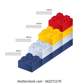 Constructor building bricks - 4 steps to success - Vector infographic template
