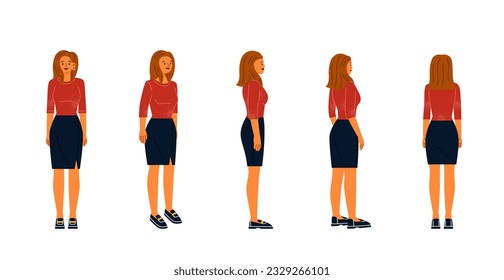 Constructor businesswoman set. Woman in office suit in different directions. Female fellow employee for creating character animations. Cartoon flat vector collection isolated on white background