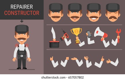 Constructor Character Repairer. Vector Illustration. Mascot Character.