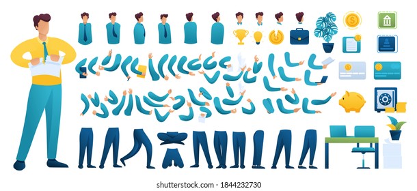 Constructor for creating a Businessman. Create your own Businessman character with a Set of hands and feet. Flat 2D characters.