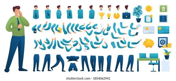 Constructor for creating a Businessman . Create your own Businessman character with a Set of hands and feet. Flat 2D characters.