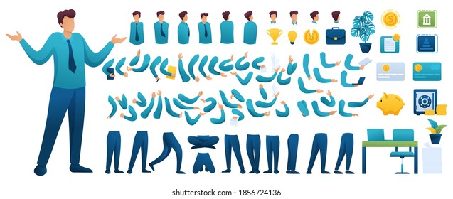 Constructor for creating a Businessman. Create your own Businessman character with a Set of hands and feet. Flat 2D characters.