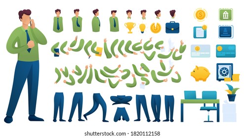 Constructor for creating a Businessman N 3. Create your own Businessman character with a Set of hands and feet. Flat 2D vector illustration.