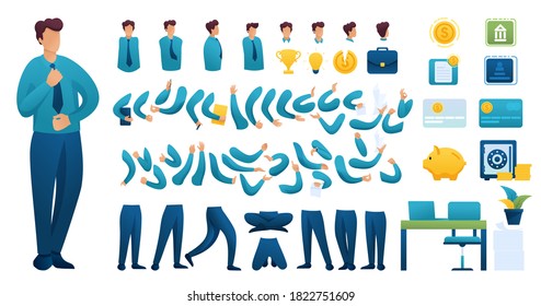 Constructor for creating a Businessman N 4. Create your own Businessman character with a Set of hands and feet. Flat 2D vector illustration